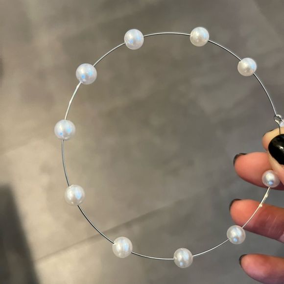 Pearl Hoops (Silver Hardware) - Picture 2 of 4